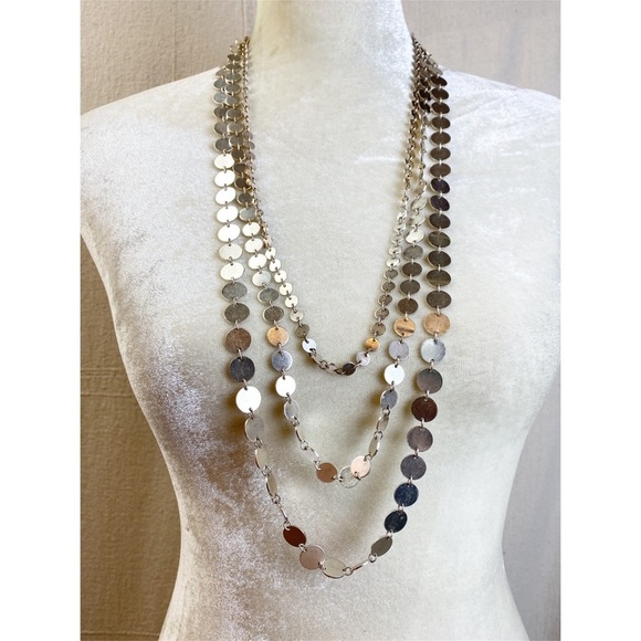 Banana Republic 3 Strand Silver Tone graduated discs Necklace - Picture 1 of 4